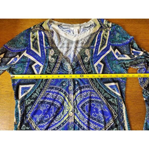 CHICO'S 2 Women Long Cardigan Sweater Button Front Large Lightweight Thin Print - Picture 6 of 9